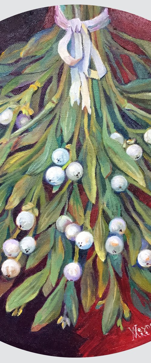 Mistletoe branches. Christmas decor. Christmas painting. by Natalia Veyner