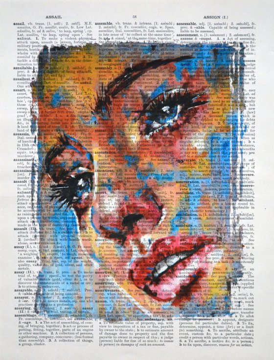 Sadness - Collage Art on Large Real English Dictionary Vintage Book Page