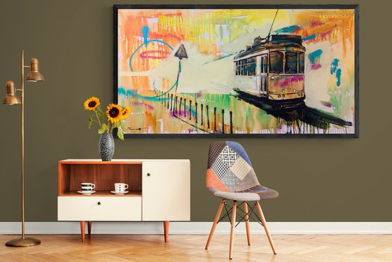 XXL Very Big Painting - "Lisbon tram" - Pop Art - Urban Art - Street - City - Cityscape