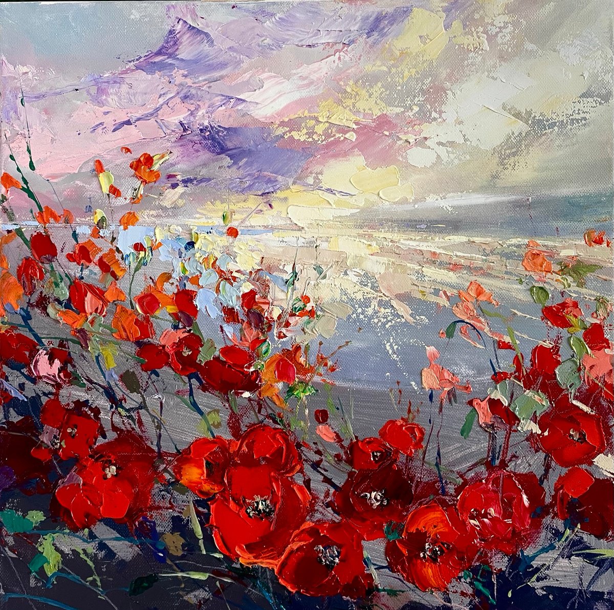 Poppy Sunrise By Ewa Czarniecka, 16 X 16, Artwork For Sale On Artfinder