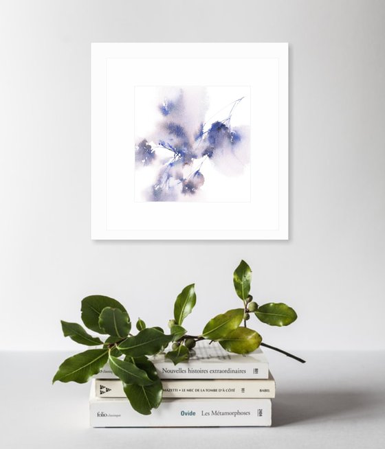 Blue flower painting, small square art