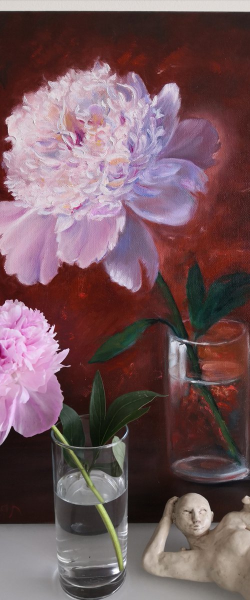 Pink Peony in a glass still life by Jane Lantsman