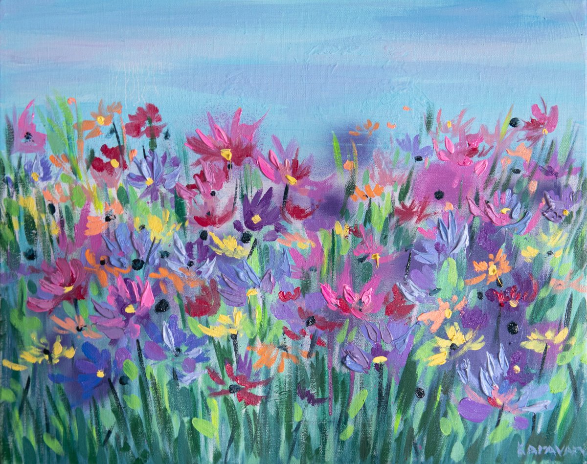 Impressionistic Botanical Oil Painting By Nataliia Karavan, 20 X 16", Meadow Melody, Original Artwork