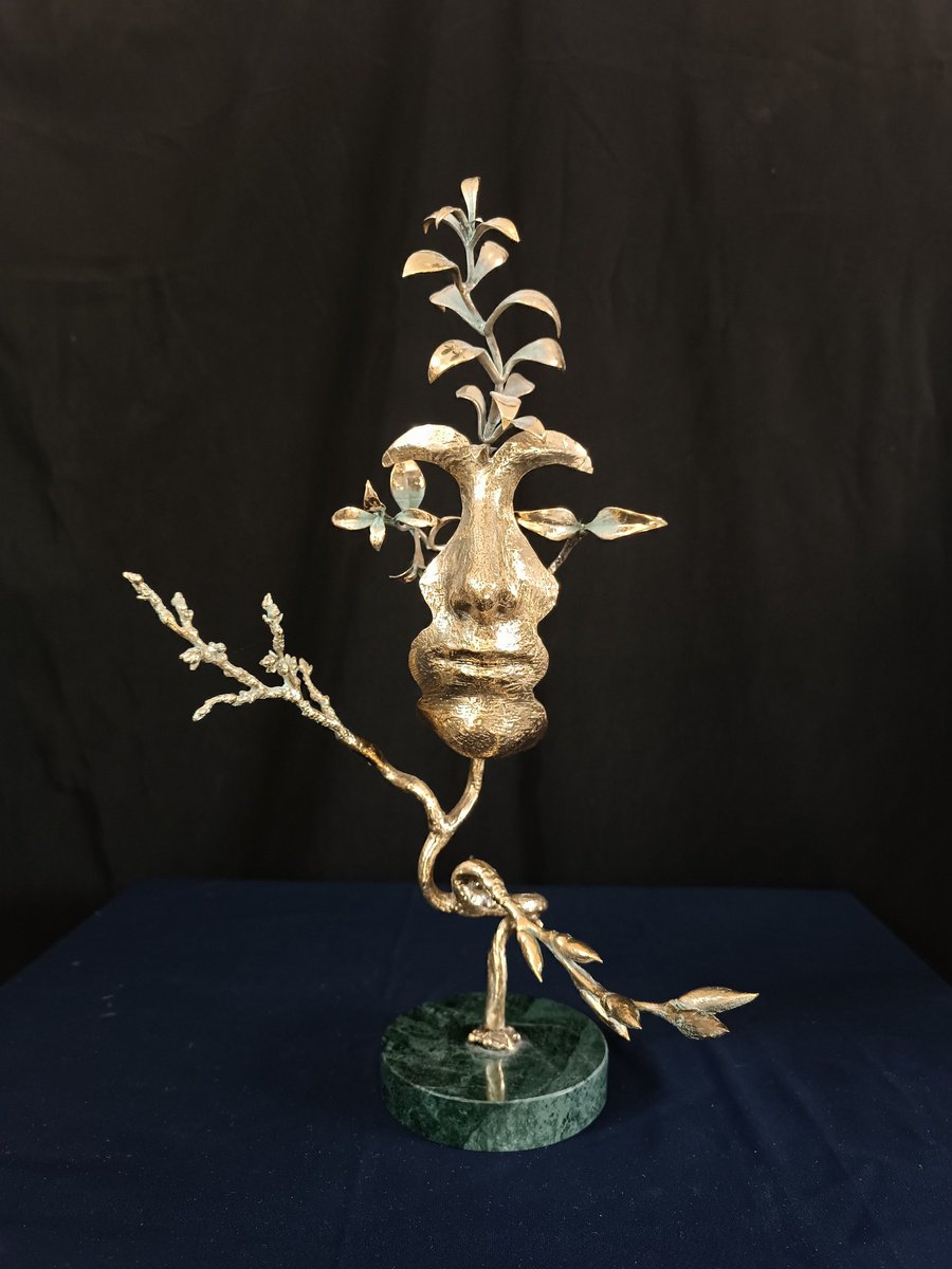 Surrealistic Portrait Bronze Sculpture By Karen Terzyan, 7 X 8", Flower, Original Artwork