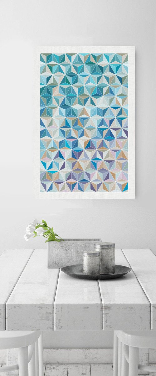 Geometric star cubes blue print by Jennifer Bell