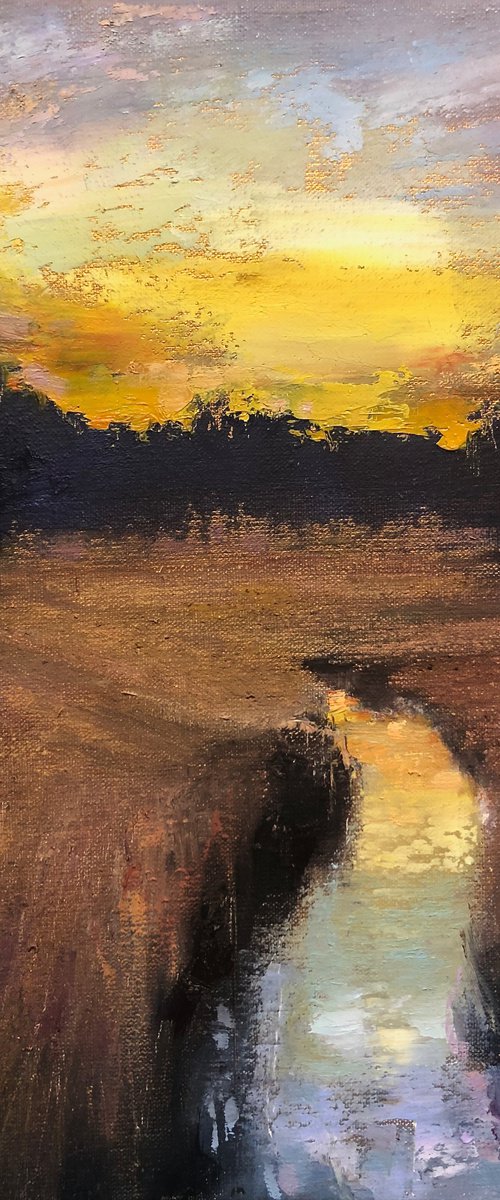 'East Marsh Old Stream' River sunset Oil Painting by Simon Jones