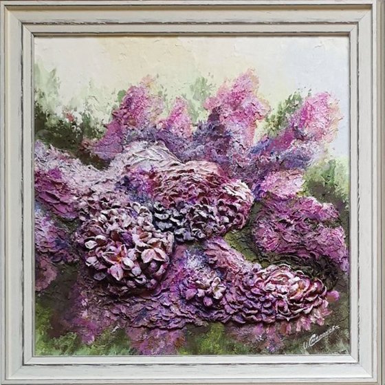 Branch of Lilac - 3d flower relief wall art, purple, very peri