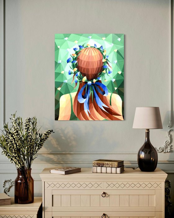 GIRL WITH FLORAL WREATH IN A FLOWER FIELD