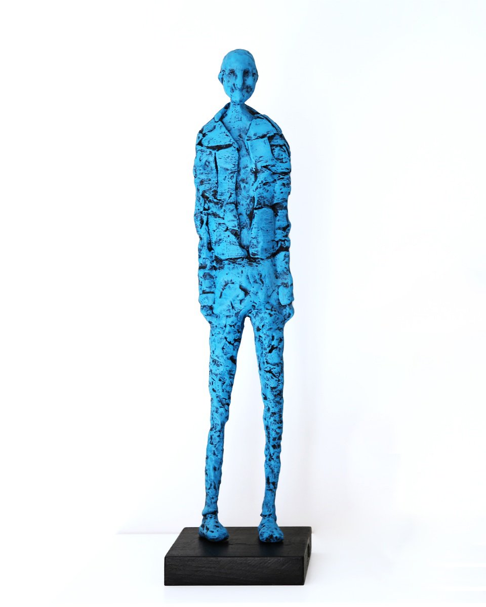 Expressive Portrait Sculpture By Sol Vil, 5 X 18", Standing Man, Original Artwork