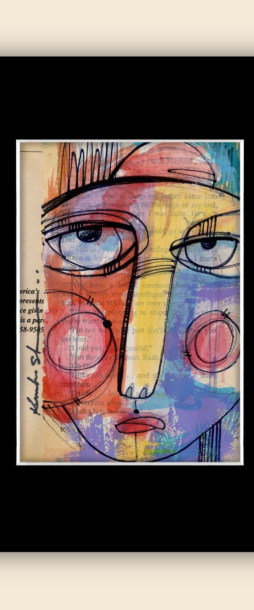 Funky Face 18 - Mixed Media Collage Painting by Kathy Morton Stanion by Kathy Morton Stanion