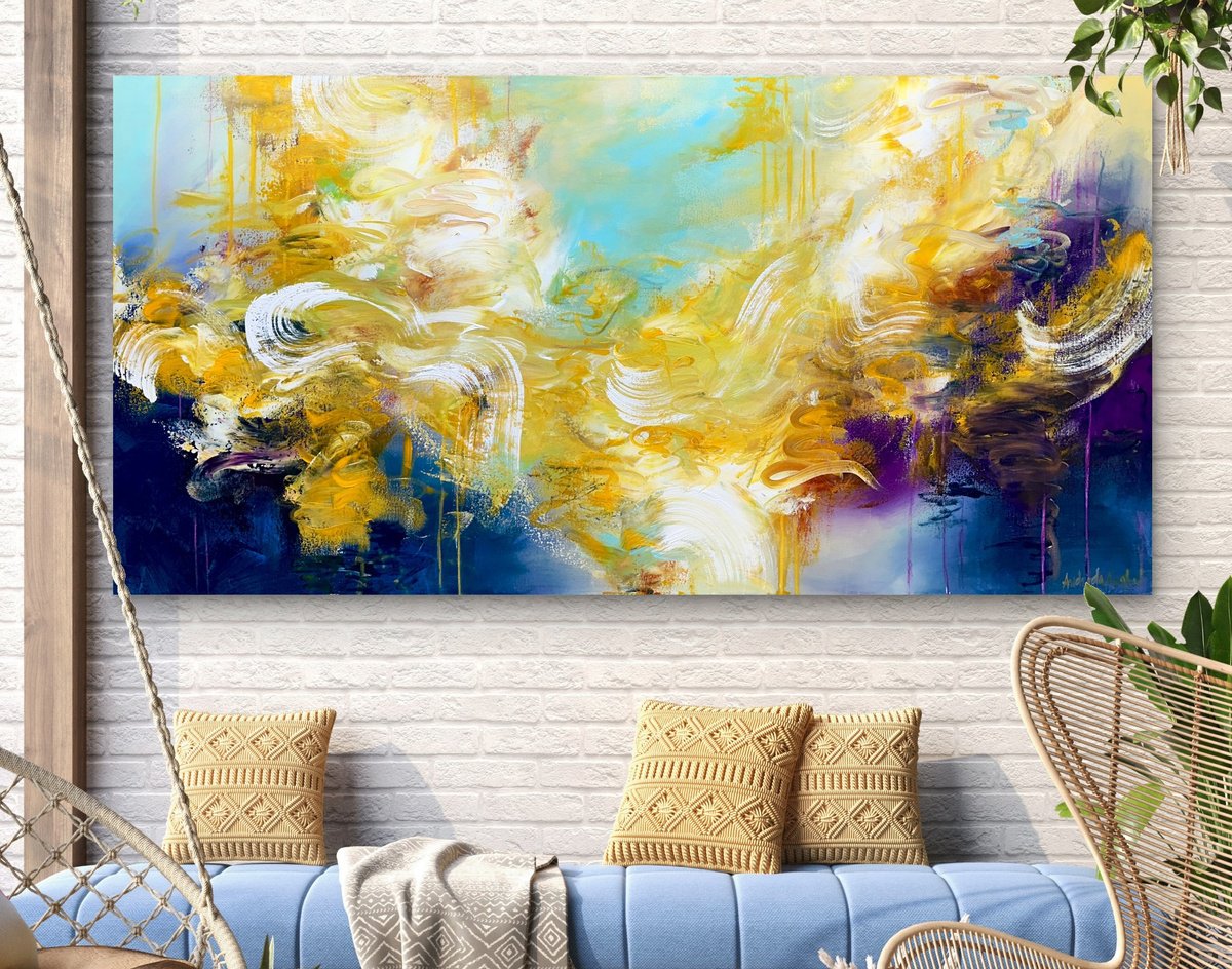 Abstract Acrylic Painting By Andrada Anghel, 60 X 30, Amethyst Surge, Original Artwork