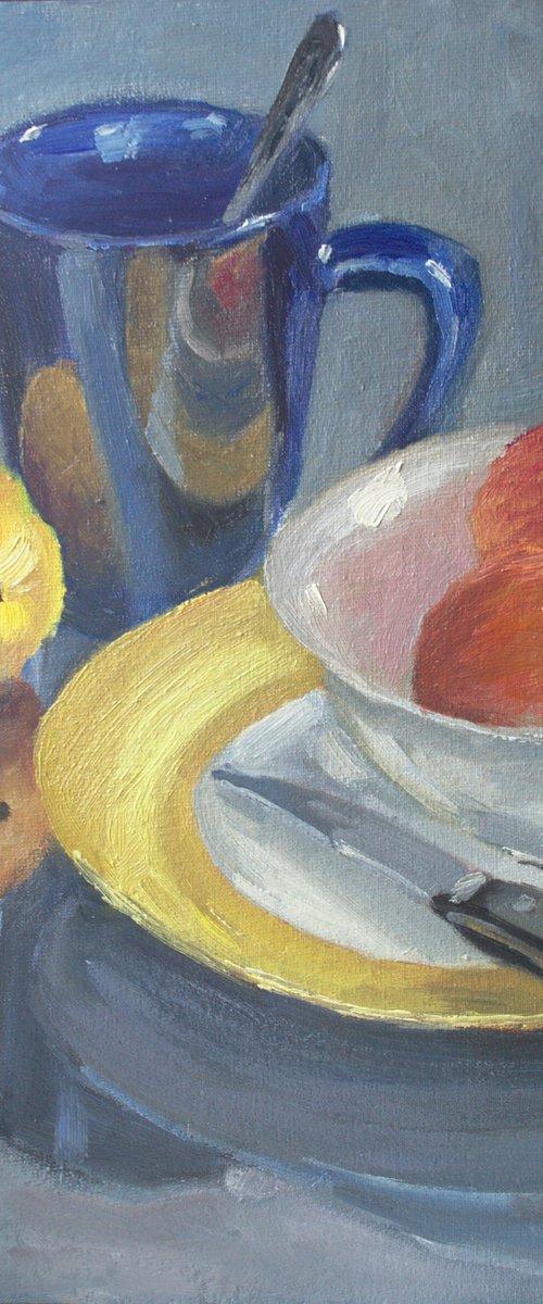 Peaches in a Bowl - Still Life Painting, One of a kind artwork, Home decor by Nithya Swaminathan