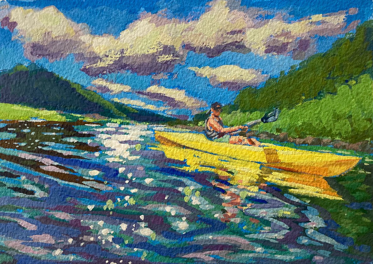 Impressionistic Painting , Kayak On The Delaware By Jimmy Leslie, 7 X 5, Artwork For Sale On Artfinder