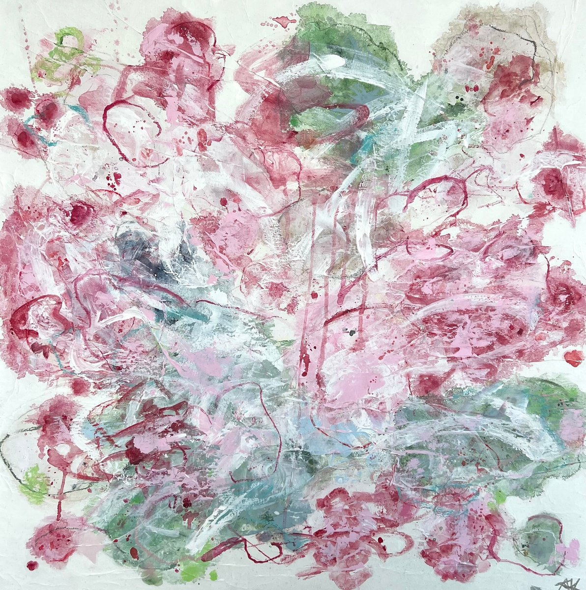 Organic Abstract Acrylic Painting By Angelika Millmaker, 28 X 28, Summer Bloom, Original Artwork