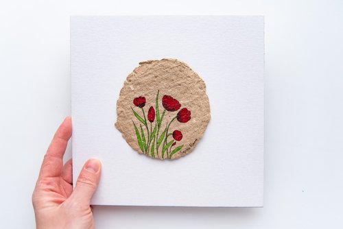 Red tulips small drawing by Rimma Savina