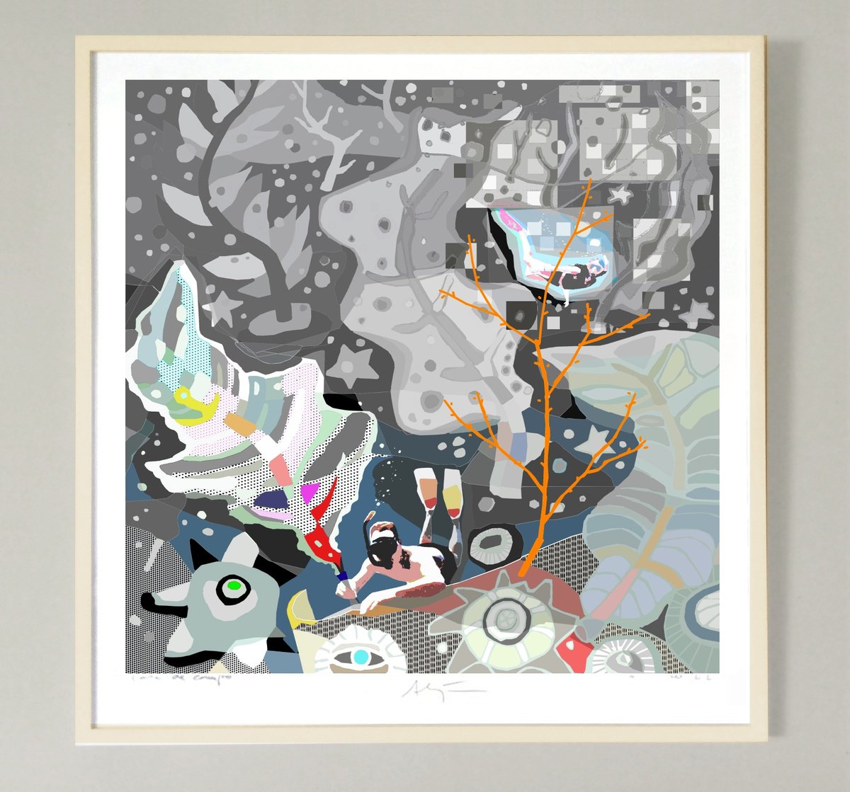 Urban And Pop Landscape Giclee Print By Alejos, 17 X 17, Luce Ando (Light Diving Walk), Original Artwork