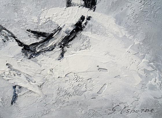 OCEAN SURPRISE II. Large Gray Abstract Painting of Fish Jumping out of the Water