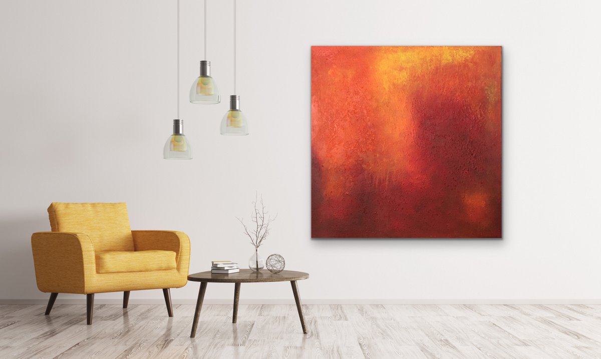 I Enlighten You - Square - Abstract - Painting - Red - Yellow- Orange by Alessandra Viola