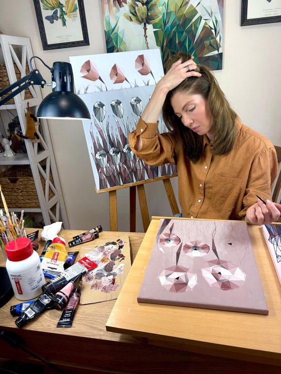 TERRACOTTA ABSTRACT FLOWERS IN SILENT SPACE