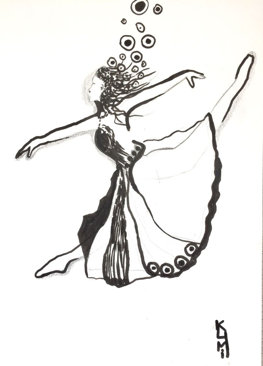 Ballet - Jump (2017) Ink drawing by Kumi Muttu | Artfinder