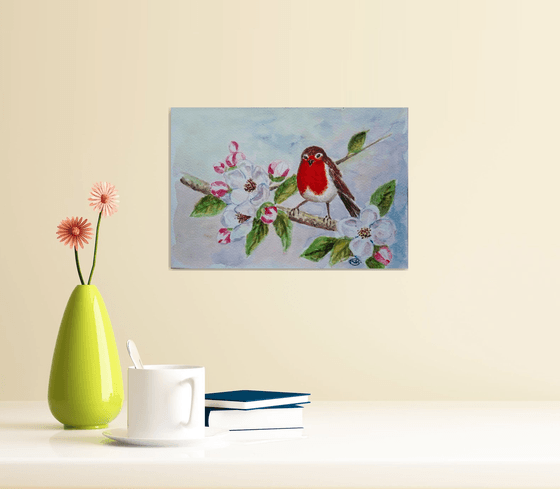 Robin Bird and Apple Blossom