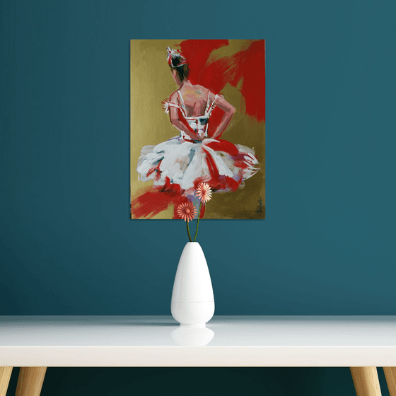 Backstage series  backstage 5-Gold Series Ballerina- woman Painting on MDF