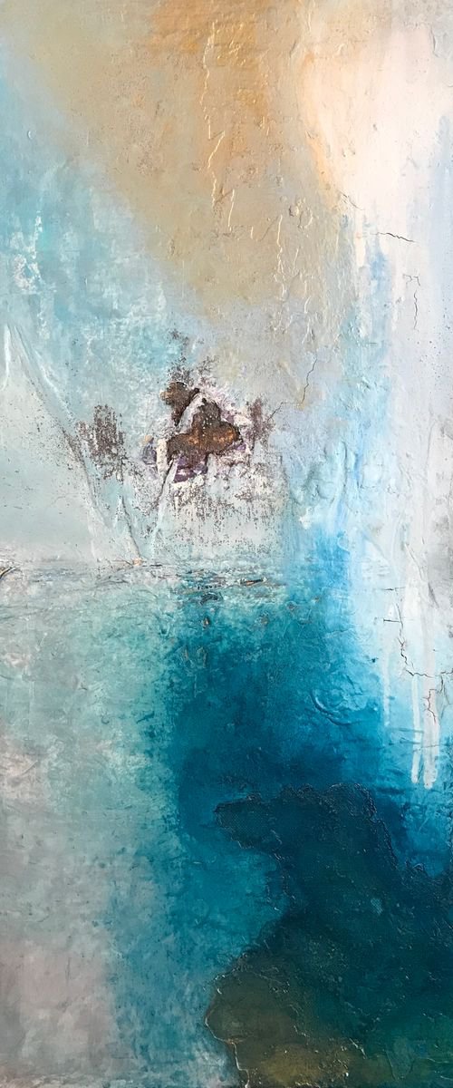 Abstract turquoise with gold leaf "Faded beauty" by Henrieta Angel