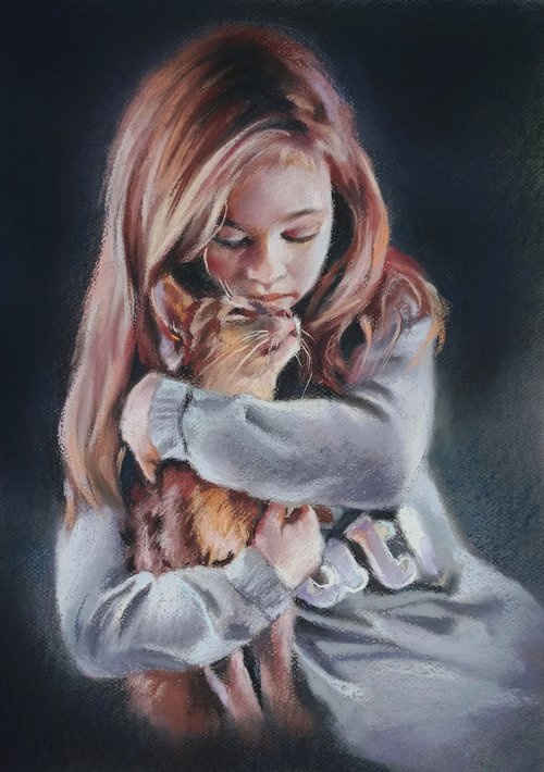 Portrait of a girl with a kitten by Magdalena Palega