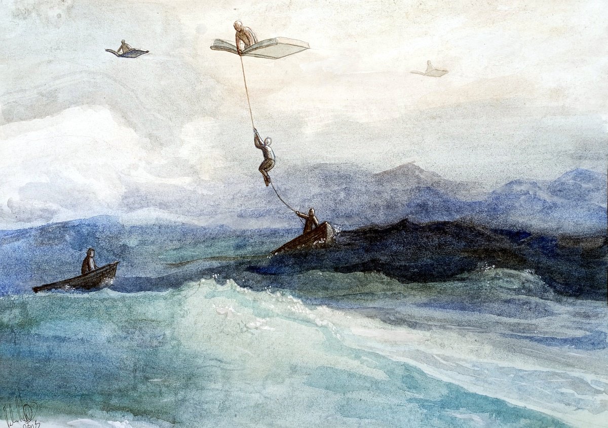 Illustrative Landscape Watercolour By Paolo Beneforti, 19 X 13", The Rescue 2, Original Artwork