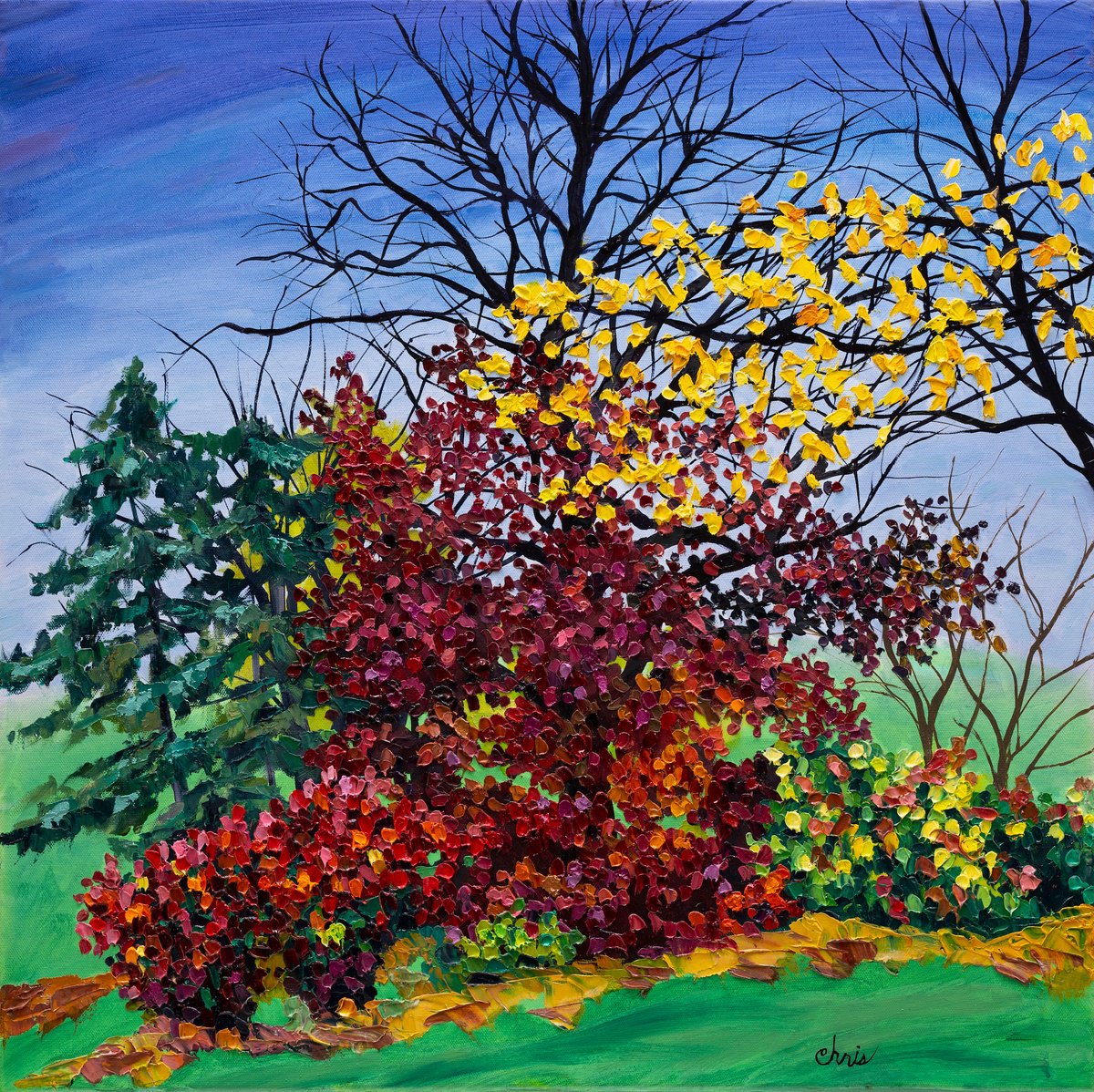 Impressionistic Landscape Oil Painting By Christina M Plichta, 24 X 24, The Finale, Original Artwork