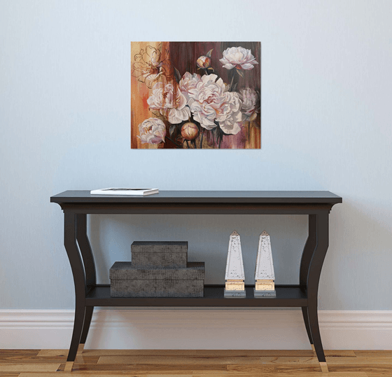 White peonies. Flowers art.