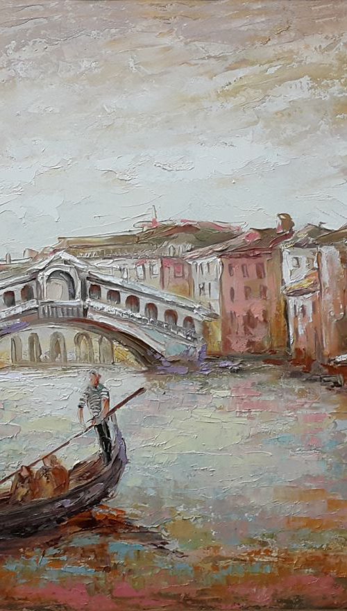 Rialto Bridge with gondolier by Anastasia Kozorez