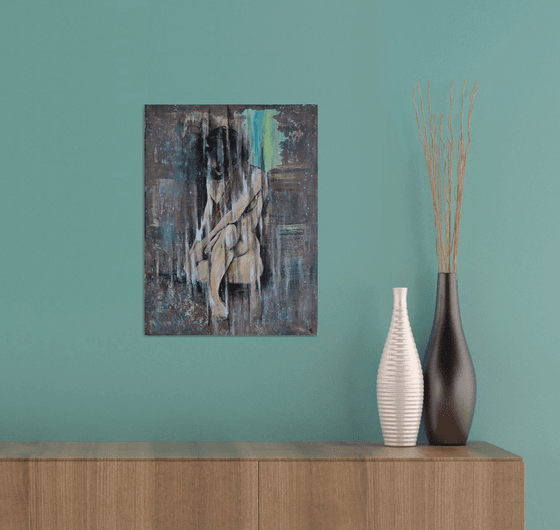 Naked Shining - Original Modern Portrait Art Painting on Canvas Ready To Hang