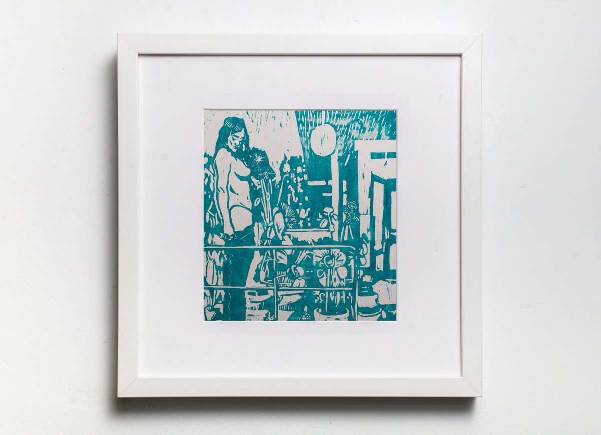 Graphic Portrait Oil Painting By Bohdan Katolyk, 12 X 12, Night Garden V, Original Artwork