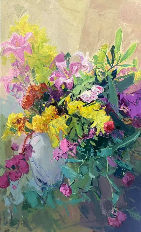 Still life oil painting:flowers