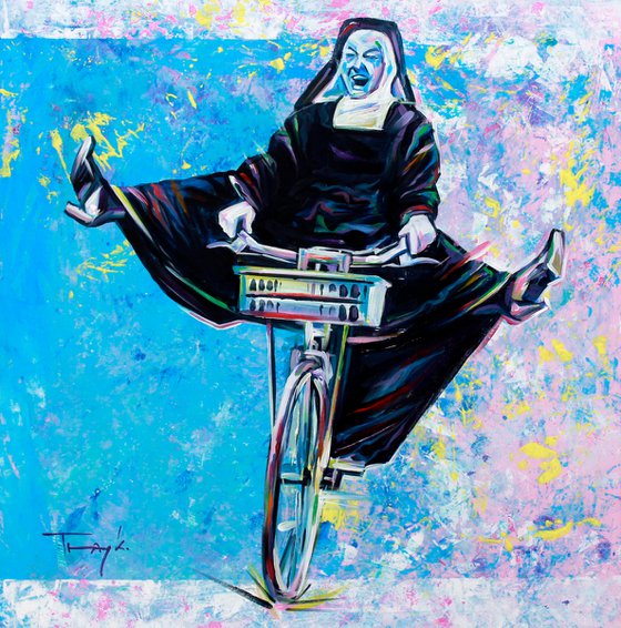 Bicycle. Bike. Nun with a bicycle,