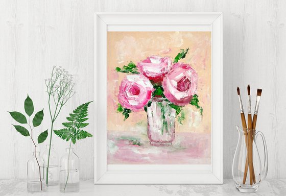 Floral Rose Painting Original Art Small Oil Artwork Flower Wall Art