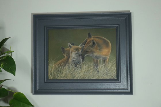 Fox Family, Foxes Oil Artwork, by UK Artist Alex Jabore, Impressionism, Fox Lover Gift