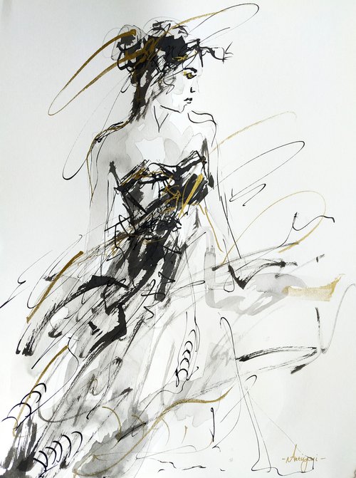 Woman  ink drawing series-Figurative drawing on paper by Antigoni Tziora