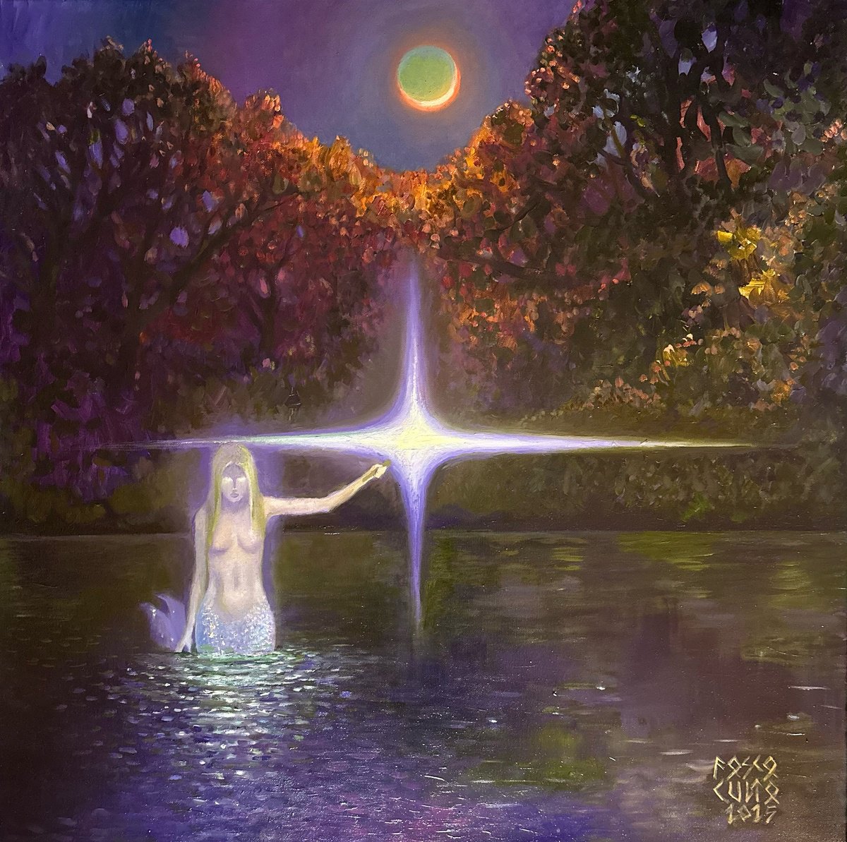 Surrealistic Portrait Oil Painting By Fosco Culto, 31 X 31, The Sigh, Original Artwork