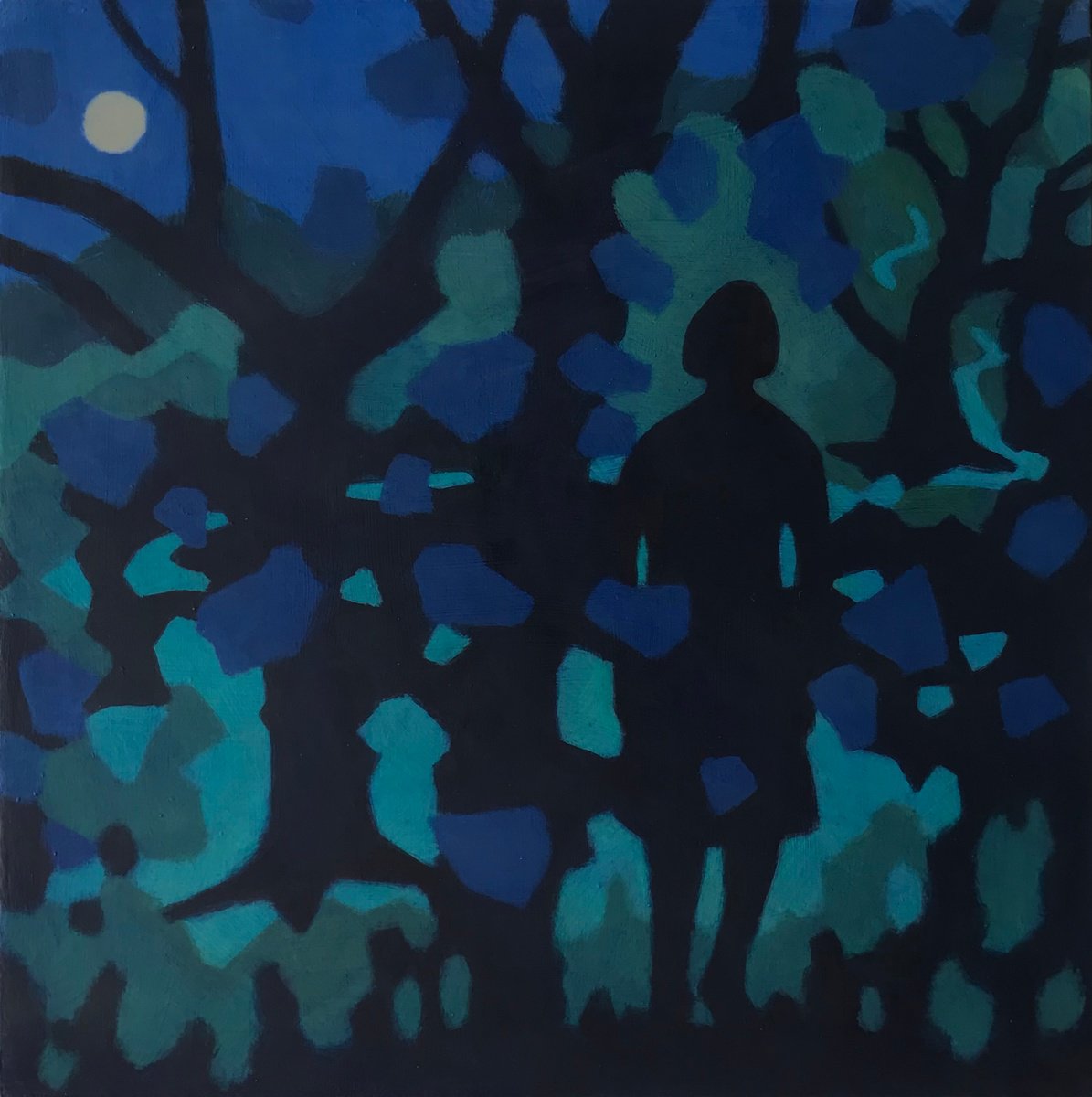 Impressionistic Portrait Acrylic Painting By Hugo Lines, 12 X 12, Into The Forest, Original Artwork