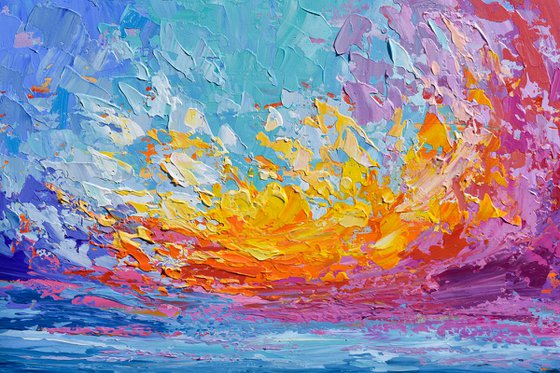 Pink Sunset - Palette Knife Seascape Painting