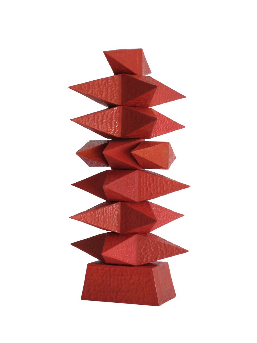 Geometric Abstract Wood Sculpture By Nikola Tsvetanov, 7 X 15", "Hell Boy", Original Artwork
