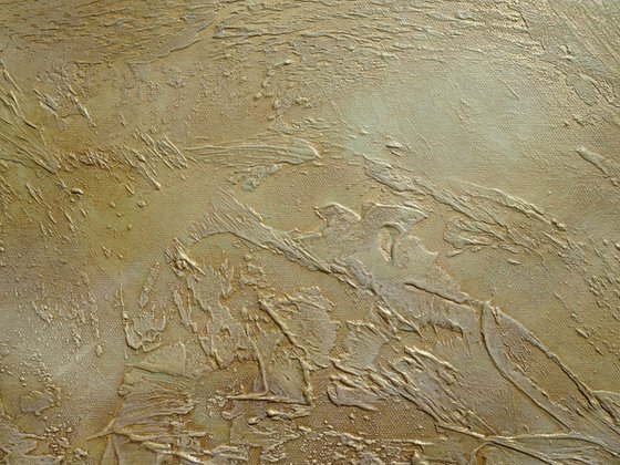 GOLDEN WAVES. Large Abstract Painting with Texture in Beige, Gold, Bronze Neutral Colors. Contemporary Art