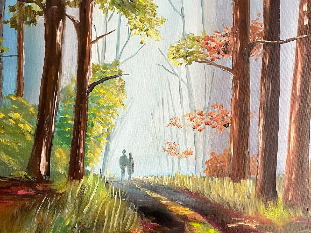 Impressionistic Landscape Oil Painting By Aisha Haider, 40 X 30, Through The Beautiful Woods, Original Artwork