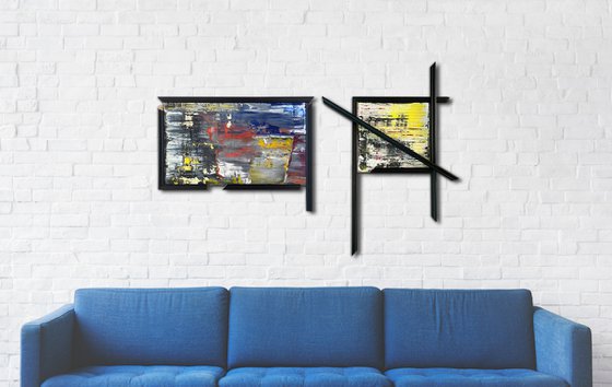 "Home Is Where We Are" - Save As A Series - Original PMS Mixed Media Assemblage Sculptural Paintings On Wooden Frame Pieces and Panels - 49 x 31 inches