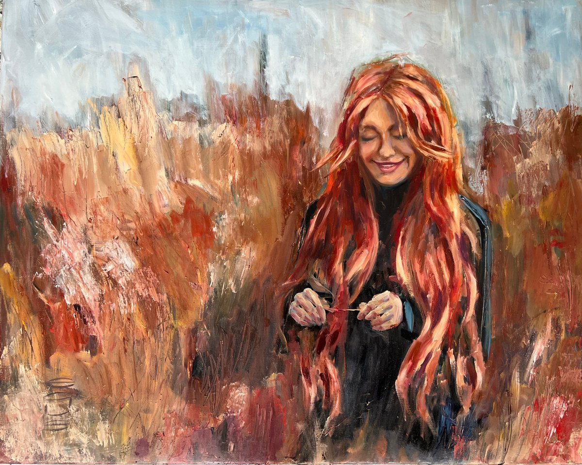 Expressive Oil Painting , Red-Haired Woman By Egle Kurlianskaite, 39 X 31, Artwork For Sale On Artfinder