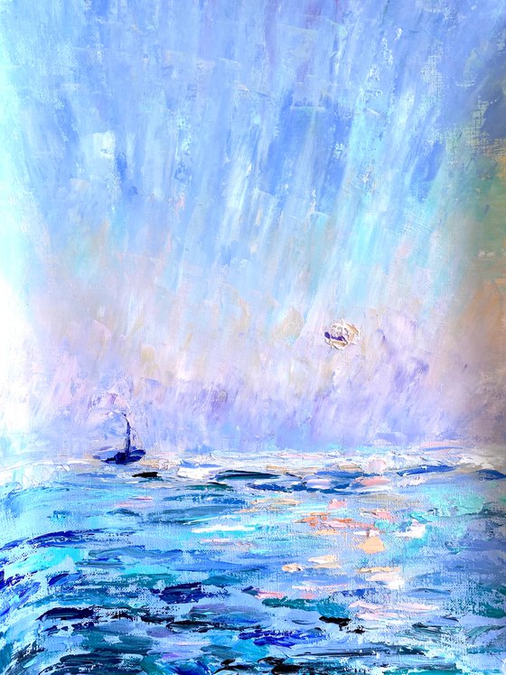 Sunset - Tenderness, 47*37cm, impressionistic oil sea sunset landscape painting