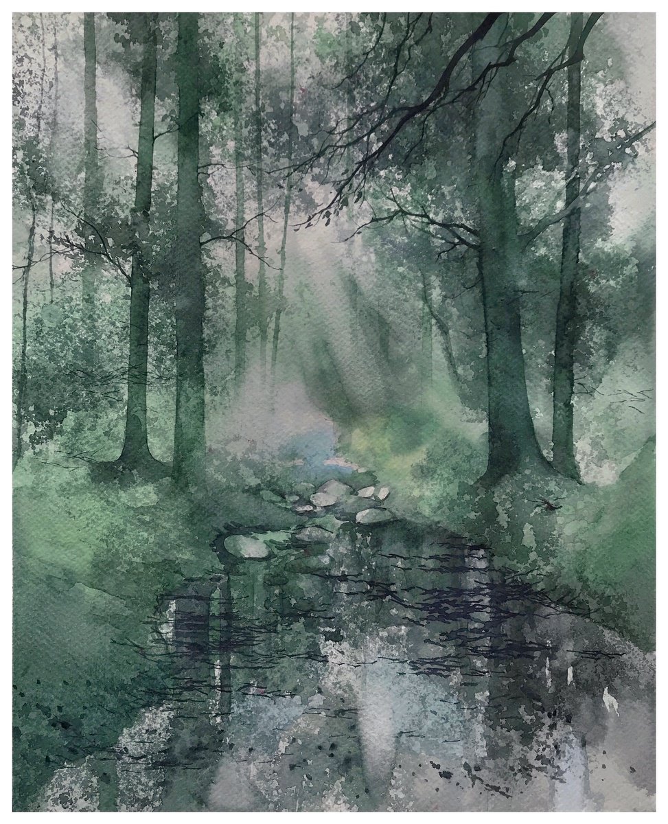 Impressionistic Landscape Watercolour By Nazar Grunyka, 12 X 14", Morning, Original Artwork