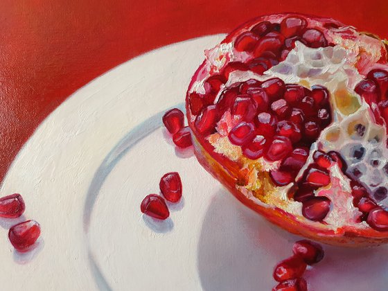 "Red and White."  pomegranate still life  liGHt original painting  GIFT (2021)